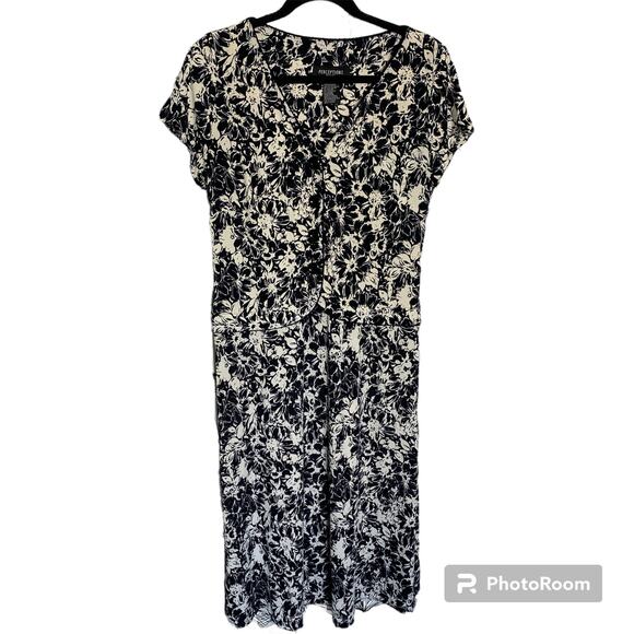 Perceptions New York Black & White Short Sleeve Maxi Dress Womens Size 12 Petite - Picture 1 of 7
